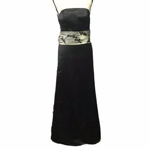 Bill Levkoff Gown Black Green Appliqué Strapless Wedding Prom Bridesmaid MOB 6